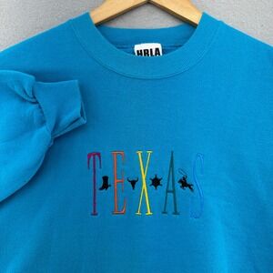 VTG HRLA Texas State Embroidered Sweatshirt SZ XXL Made USA Blue 90s Rainbow